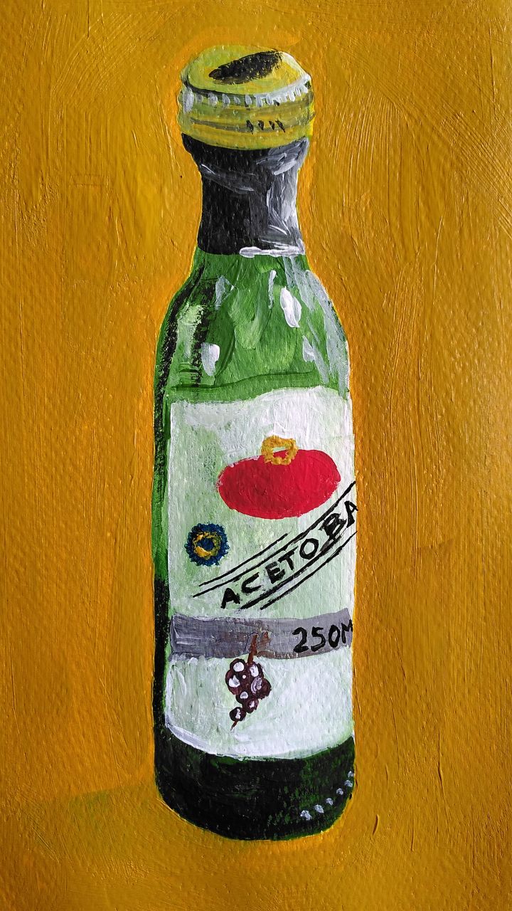 Fles aceto balsamico azijn (acrylverf op papier)