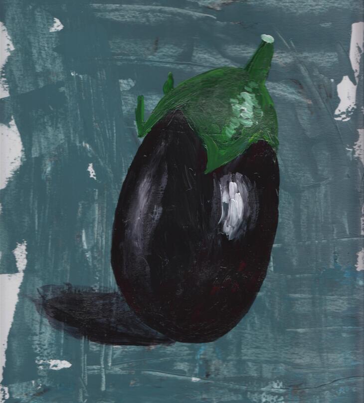 Aubergine in de oude meesterstijl (acrylverf op papier)