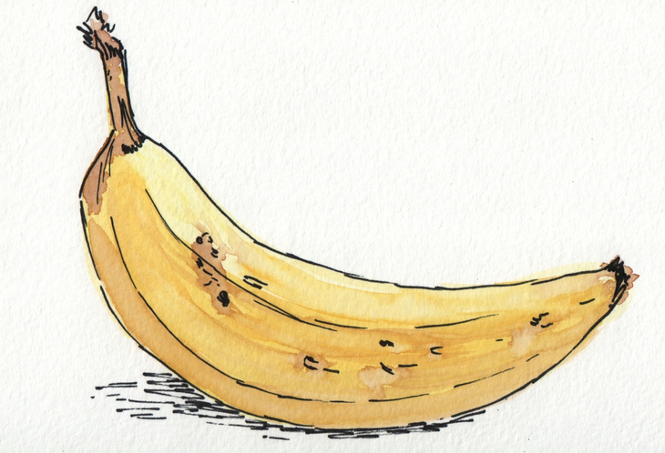 Banaan met fineliner en waterverf