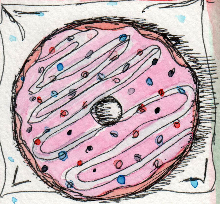 Donut met fineliner en waterverf