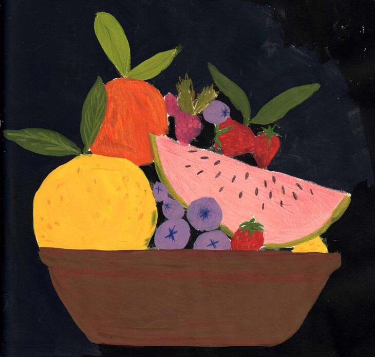 In fruit zit veel water! (Gouache in schetsboekje)