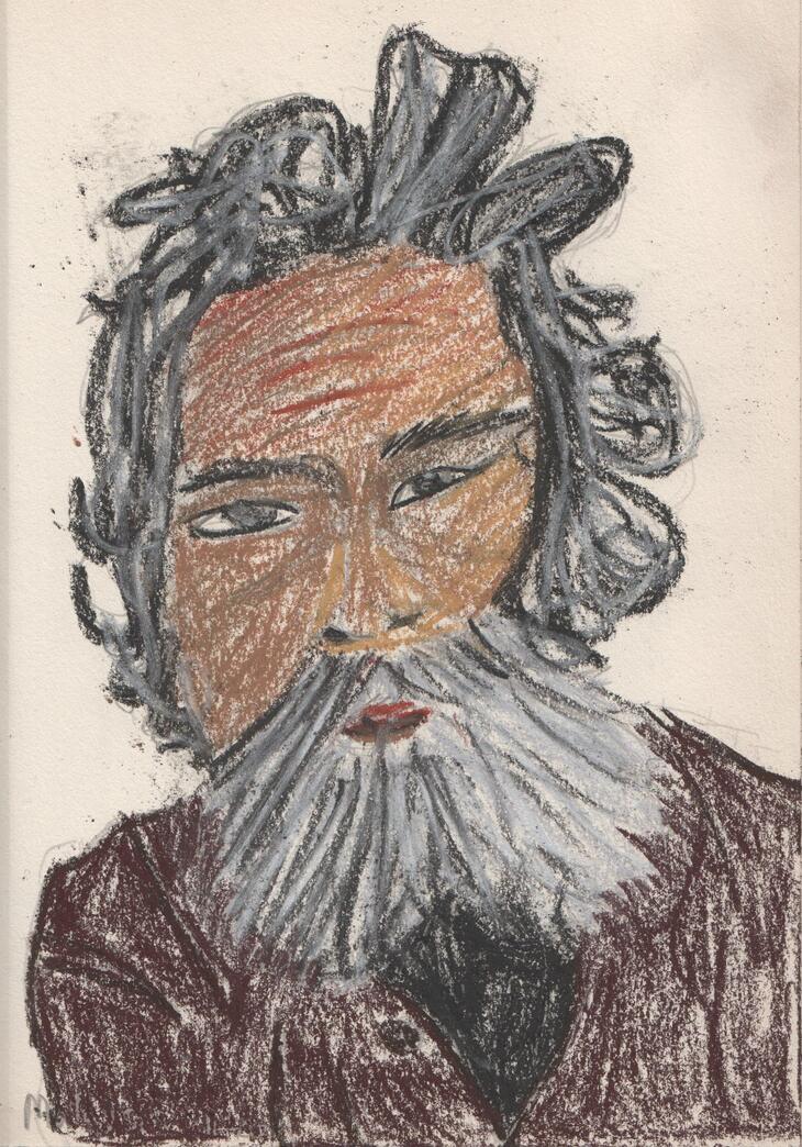 Oude man uit Lonely Planet Maleisië (softpastel in schetsboek)