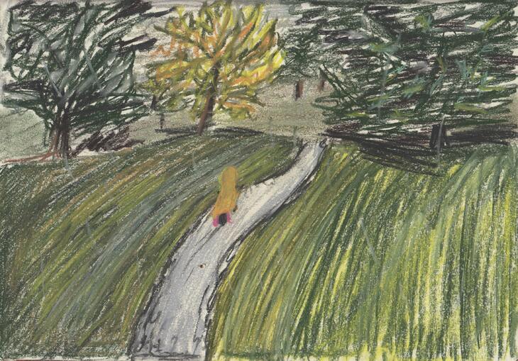 Weizigt park à la Munch (soft pastel in schetsboek)