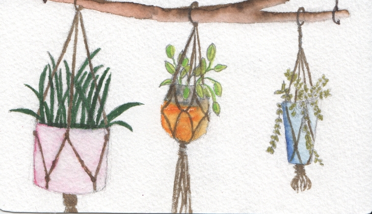 Hangplanten met fineliner en waterverf