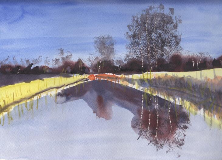 Landschap van Woldhek (waterverf op aquarelpapier)